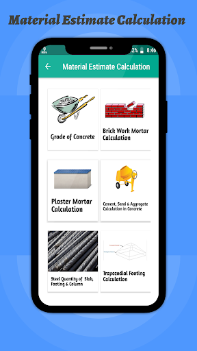 Android application Material Estimate Calculation screenshort