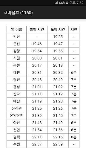 여객 열차 운행 정보 Screen 3