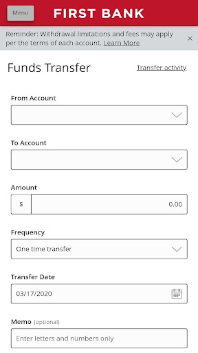 First Bank Digital Banking Screen 2