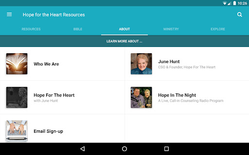 Screenshot of Hope for the Heart Resources