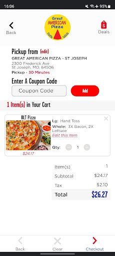 Screenshot of Great American Pizza