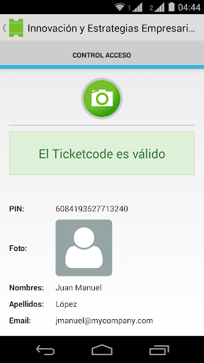 Android application Ticketcode screenshort