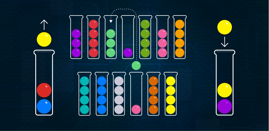 Игра сортировка шариков по цветам в колбах