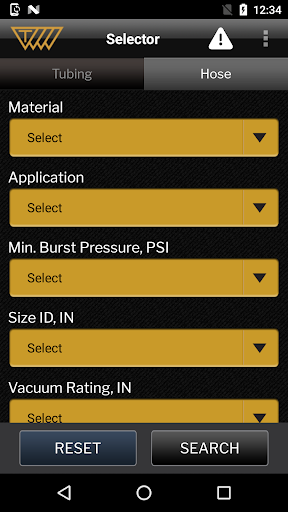 Screenshot of Tubing & Hose Selector