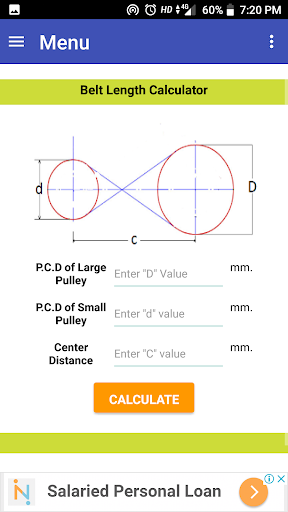 Belt length Calculator Screen 3