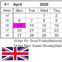 UK HOLIDAY CALENDAR 2020 イギリス休日 英国节日