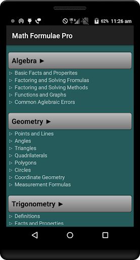 Android application Math Formulae Pro screenshort