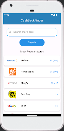 Android application Cash Back Finder screenshort