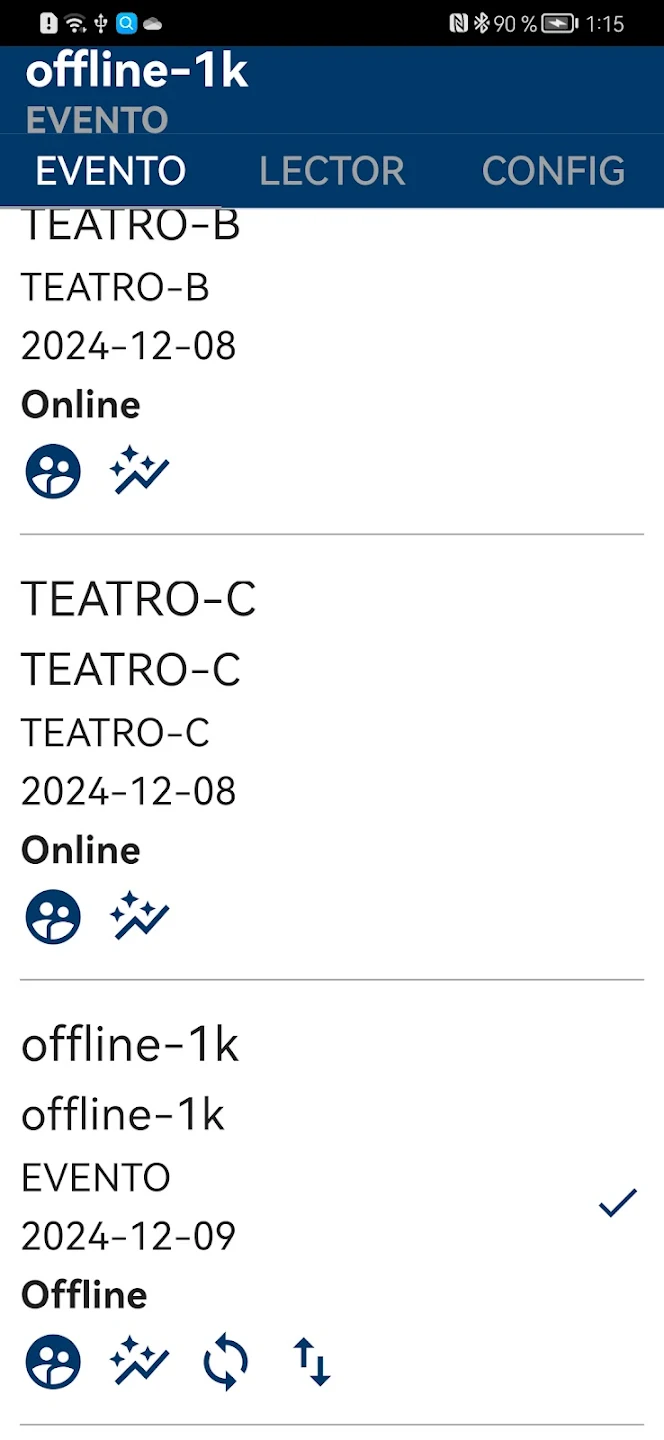 Pestaña Evento con todos sus eventos válidos de ese usuario en la fecha seleccionada