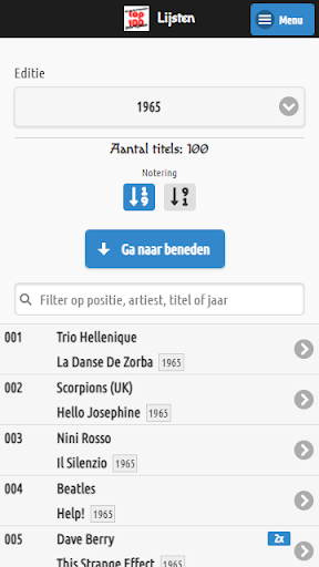 Android application Top100 Jaarlijsten screenshort