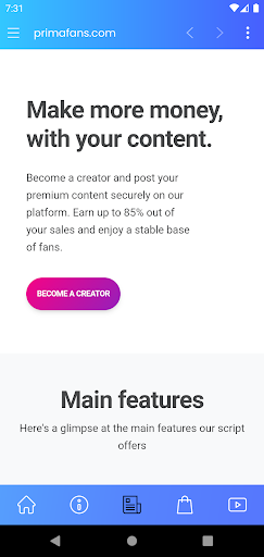 Android application Primafans screenshort