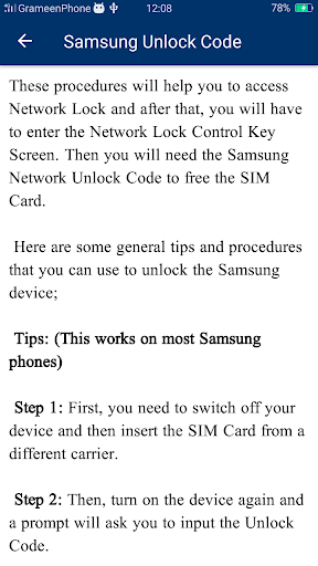 Samsung Unlock Codes Guide Screen 2
