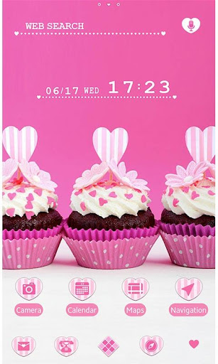 Android application Cute Theme Pink Heart Cupcakes screenshort