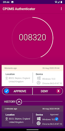 CPOMS Authenticator Screen 2
