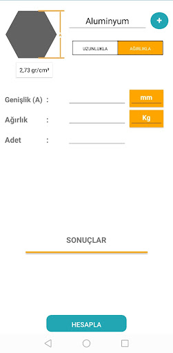 Android application Profil Ağırlık Hesaplama screenshort