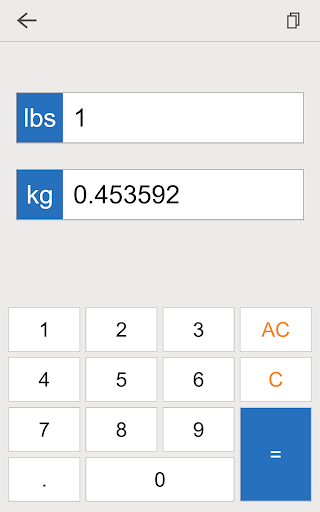 Screenshot of lbs kg converter
