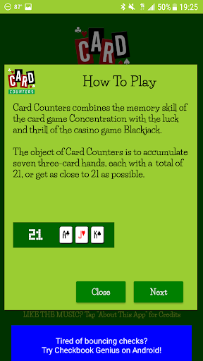 Card Counters Memory Game Screen 2
