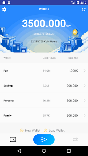 Android application Skycoin Wallet screenshort