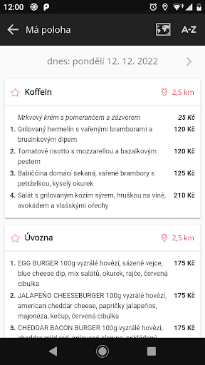 Android application Meníčka – obědová menu screenshort