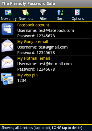 Android application Friendly Password Safe screenshort