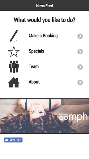 Android application Oomph Salon screenshort