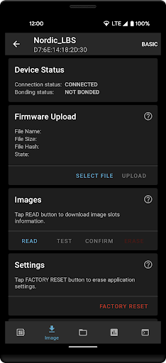 Screenshot of nRF Connect Device Manager