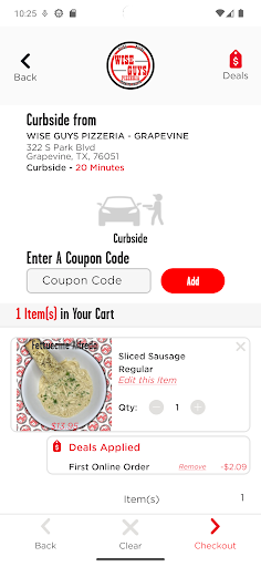 Screenshot of Wise Guys Pizzeria