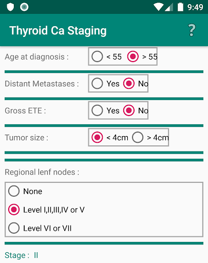 Thyroid Ca Staging Calculator Screen 2