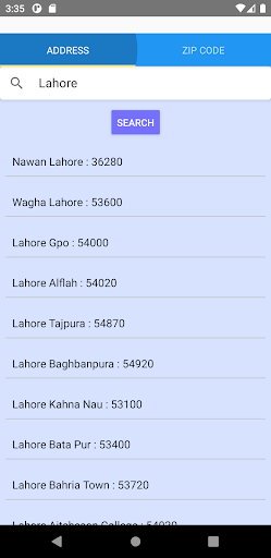 Zip / Postal Code Search Screen 2