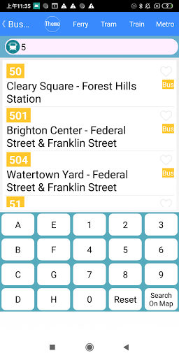 Boston Transit Tracker (MBTA) Screen 2