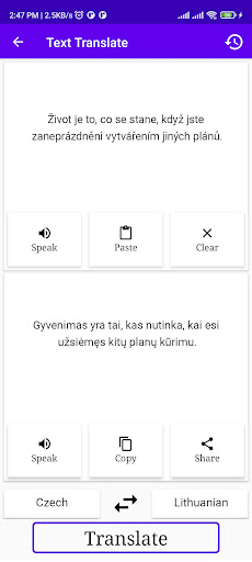 Czech To Lithuanian Translator Screen 2