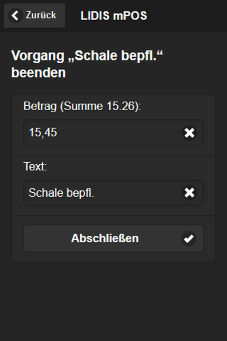 LIDIS mPOS Screen 3