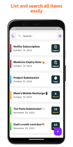 Android application Validity Tracker screenshort