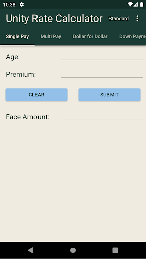 Android application Unity Rate Calculator screenshort