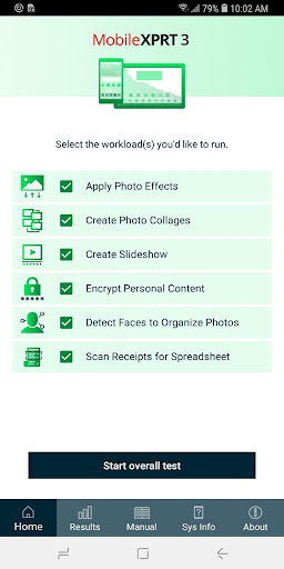 Android application MobileXPRT 3 screenshort