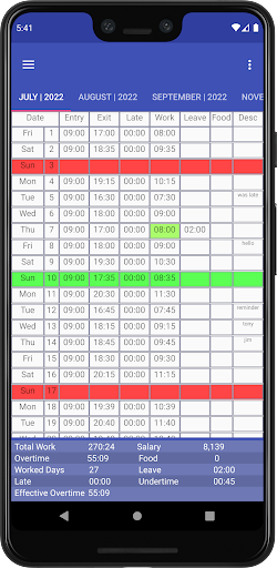 Android application Timesheet Pro screenshort