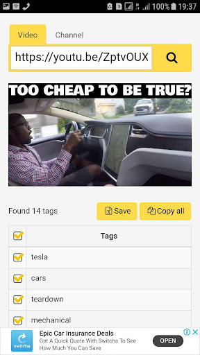 Get Tags of Video or Channel b Screen 3