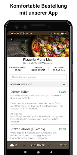 Android application Pizzeria Mona Lisa screenshort