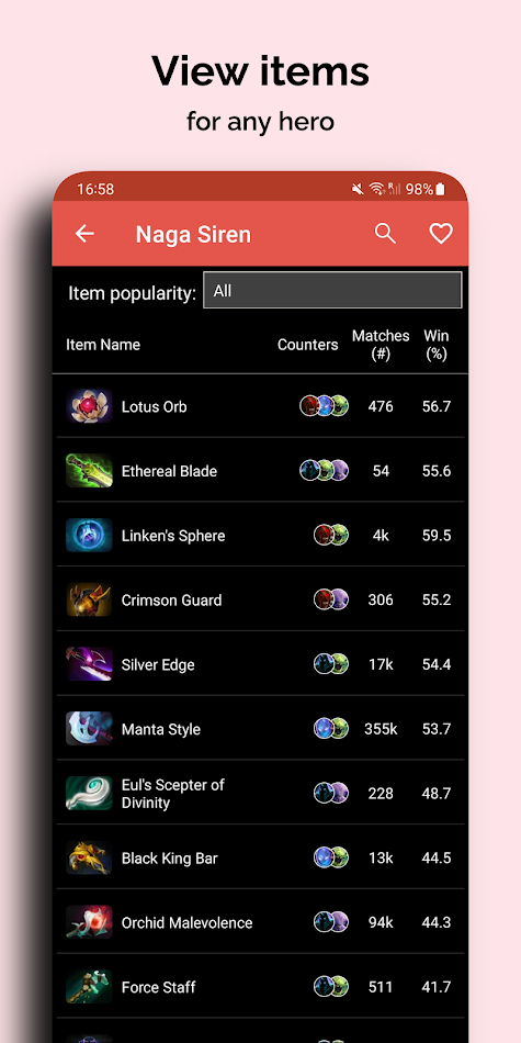 #3. Hero Picker Pro for Dota 2 (Android) Av: All Attention Here