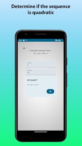 Quadratic Sequence Calculator Screen 2