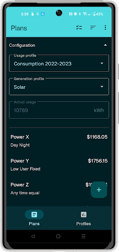 Android application PowerCompare screenshort