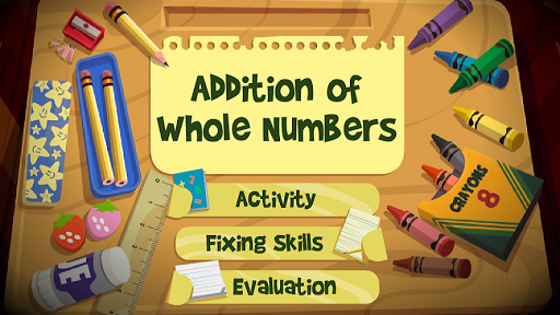 Android application Addition of Whole Numbers screenshort