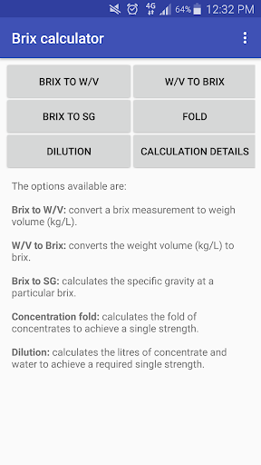 Android application Brix calculator screenshort
