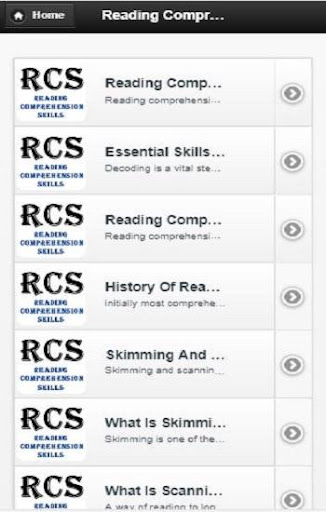 Android application Reading comprehension skills screenshort