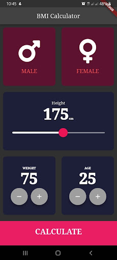 Android application bmi calculator metrics screenshort