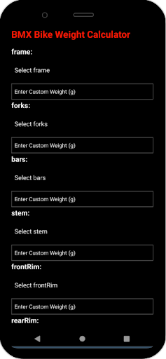 Android application Bmx weight calculator screenshort
