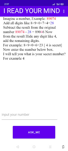 Android application Mind Reader Game screenshort