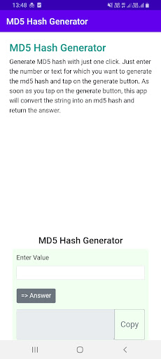 Android application MD5 Hash Generator screenshort