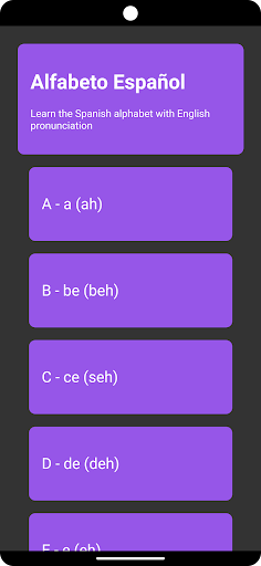 Android application Spanish Alphabets screenshort