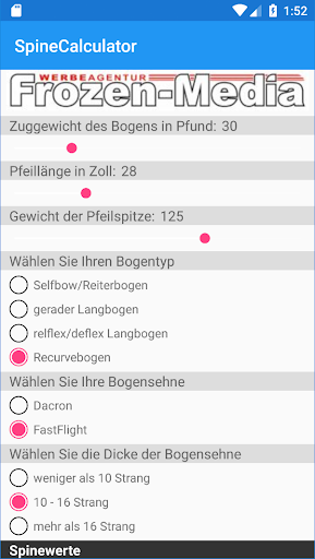 Android application Archery Spine Calculator screenshort